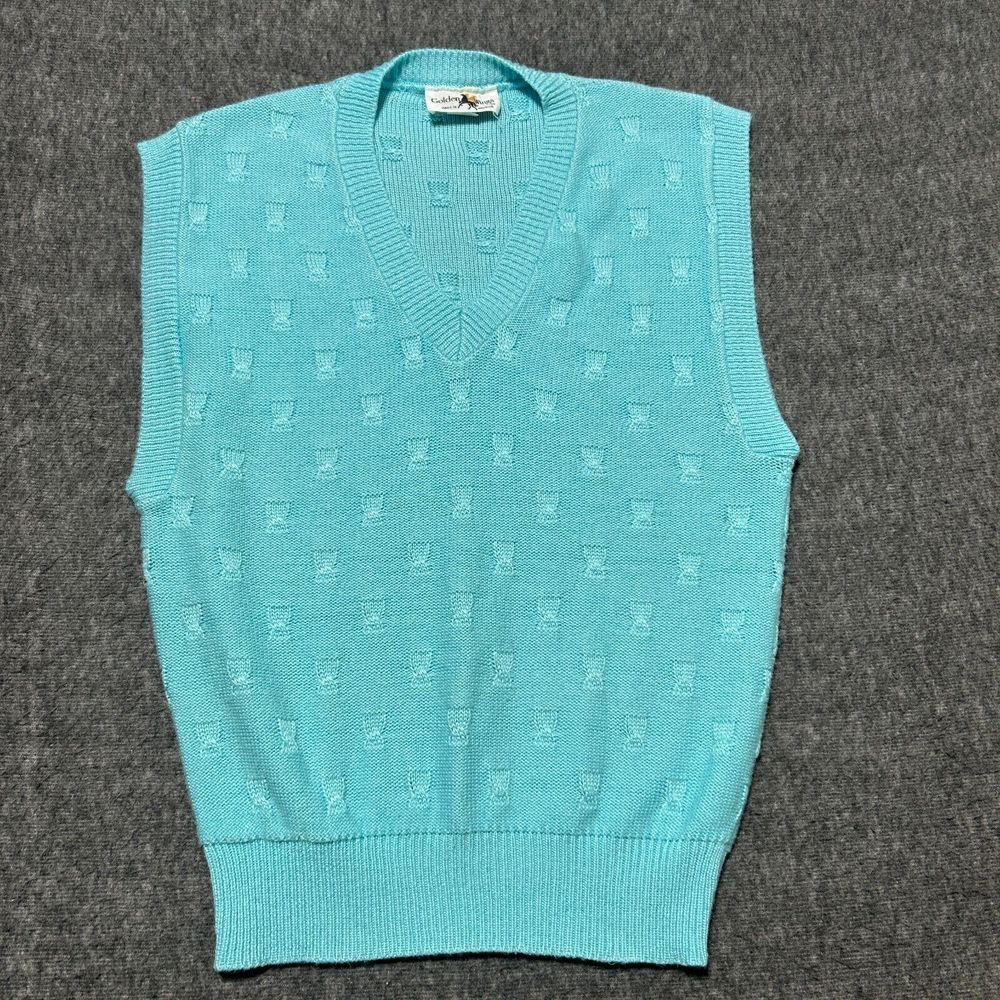 Golden Wings Sweater‎ Vest Acrylic Knit Sleeveless Grandpa Small/XS? Blue
